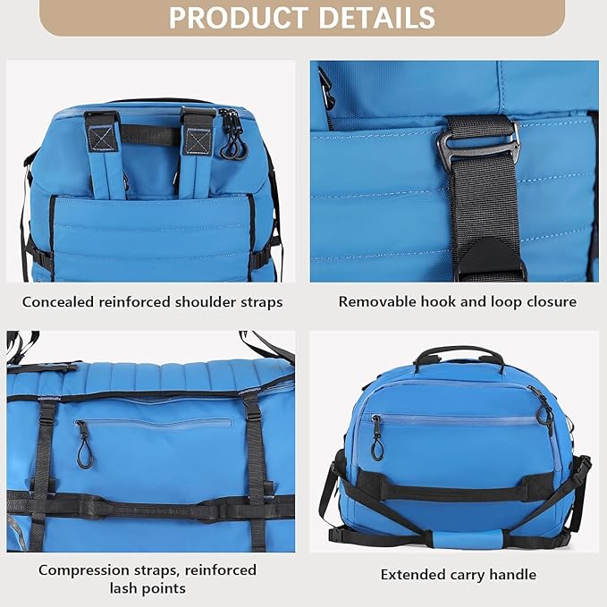 Rolling Duffle Bag with Wheels86L 30”Carry on Luggage with WheelsFolding Travel BagDuffle Backpack with Separate Shoe Compartment (blue)