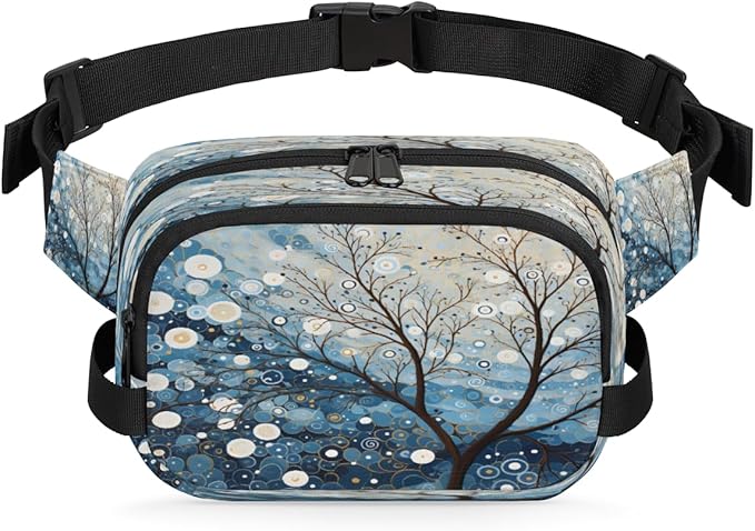 Abstract Hand Painted Tree Waterproof Fanny Pack for Women Men Adjustable Waist Bag with Double Zipper Pockets Lightweight Square Hip Pack for Running Travel Hiking Workout Cycling