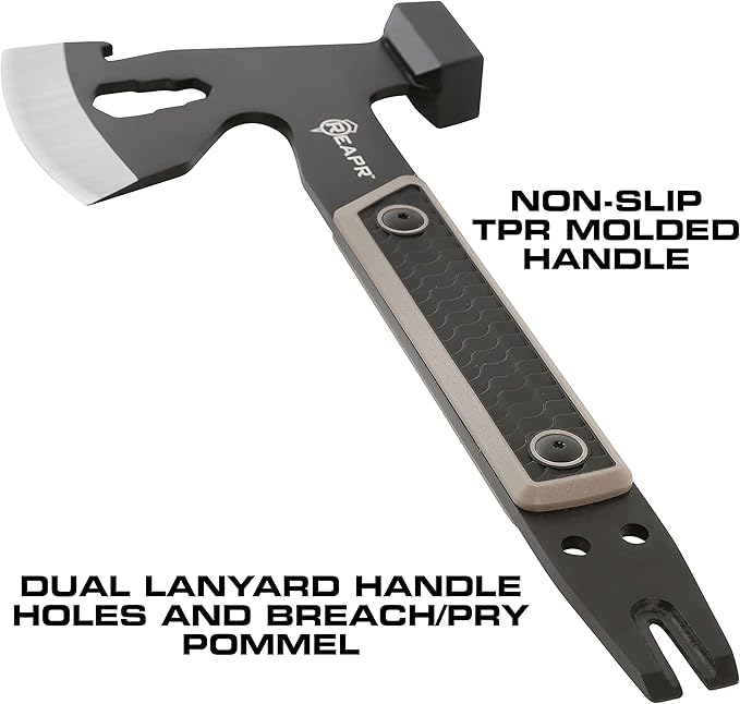 Reapr 11014 Versa Camp Axe Multitool with Pry Bar Nail Puller Hammer Wrench Set Bottle Opener 10.75 Length Survival Tools and Outdoor Accessories Black