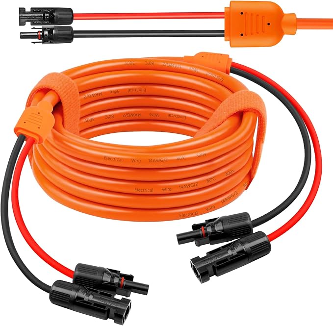Solar Panel Extension Cable 20FT - MOOKEERF 10AWG+14AWG Solar Wire with Female &amp Male IP68 Waterproof Connector for RV Photovoltaic Systems Home Boat Solar Panels Car