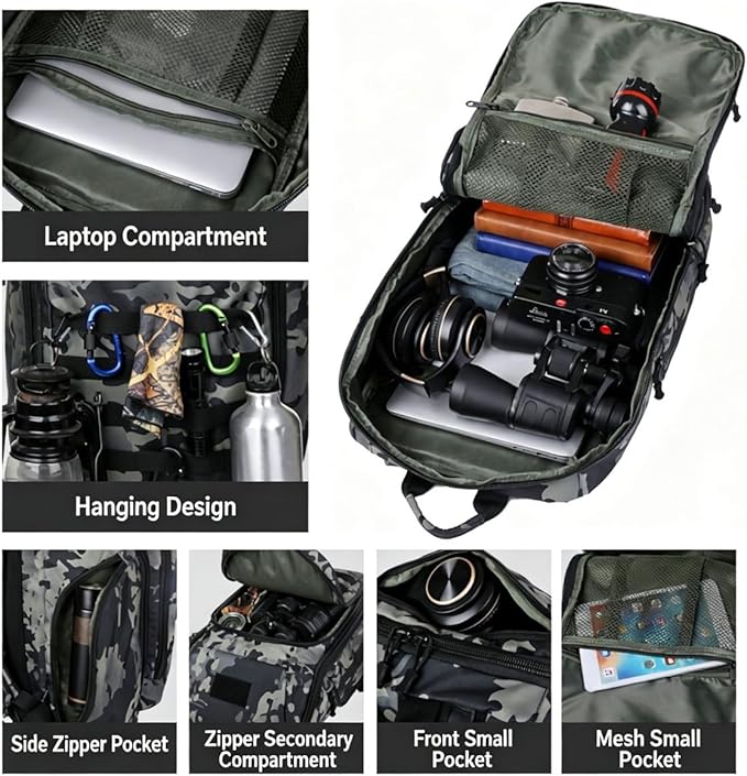 LINGYUE Tactical Backpack BagpackWaterpoof Resistant Outdoor Hiking Travel Daypack With 14 Laptop Compartment(Black)