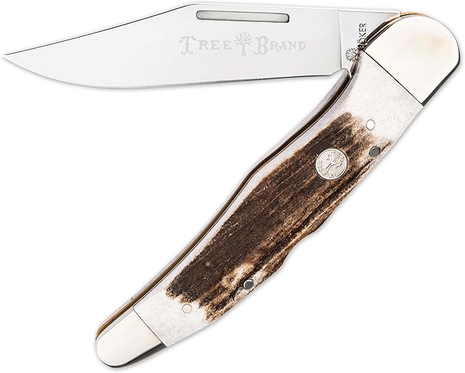 Boker Folding Hunter Single Blade 4.5 Inch Folding Pocket Knife Genuine Stag Handles Traditional Sereis 2.0 Made In Germany