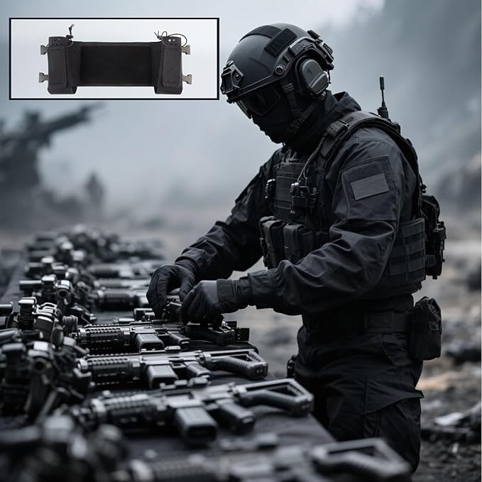 Tactical MOLLE Chest Expansion Panel With Storage Pouch Multi-Function Mission Extender Portable Organizer for Radio and Hydration(Black)
