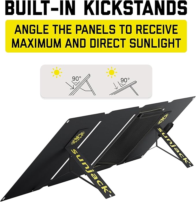 SunJack – 40 Watt Foldable Solar Panel ETFE Waterproof Portable Solar Panel with Kickstands USB-C PD30W USB-A QC3.0 DC Output Solar Panels for Camping Hiking Emergency Power