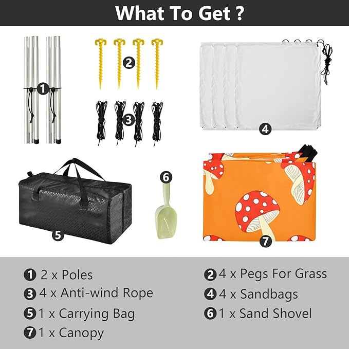Beach Canopy with Windproof Ropes &amp Sandbags Beach Tent Sun Shade Sun Shelter for Camping Trips Fishing Backyard Fun or Picnics Mushroom