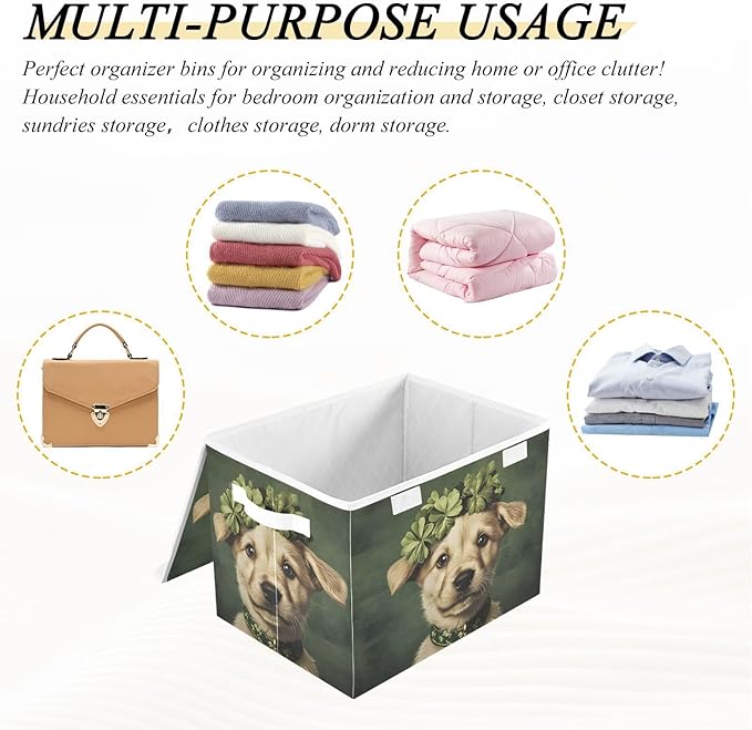 Storage Cube with Lid Little Cute Dog Print 16.5×12.6×11.8 IN Collapsible Large Capacity Foldable Storage Basket Bin Organizer