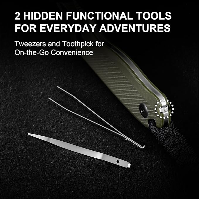 Kizer Drop Bear Fixed Blade Knife 2.6 AEB-L Satin Blade EDC Camping Knife with Olive Green G10 Handle &amp Hidden Tools Outdoor Full Tang Hunting Survival Knives with Adjustable Kydex Sheath 1093A