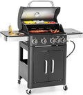 Sophia &amp William 4-Burner Gas BBQ Grill with Side Burner &amp Porcelain-Enameled Cast Iron Grates Outdoor Cooking Propane Grills Cabinet Style Garden Barbecue Grill 46700BTU Black