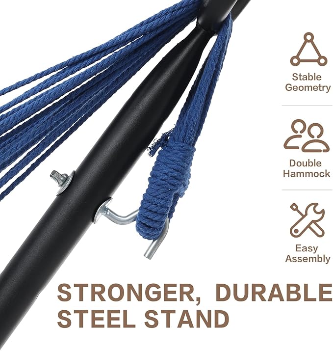PNAEUT Double Hammocks with Stand for Outside Portable Space Saving Heavy-Duty Steel Stand for Indoor Outdoor Patio with Carrying Bag 450 lbs Capacity (Sky)