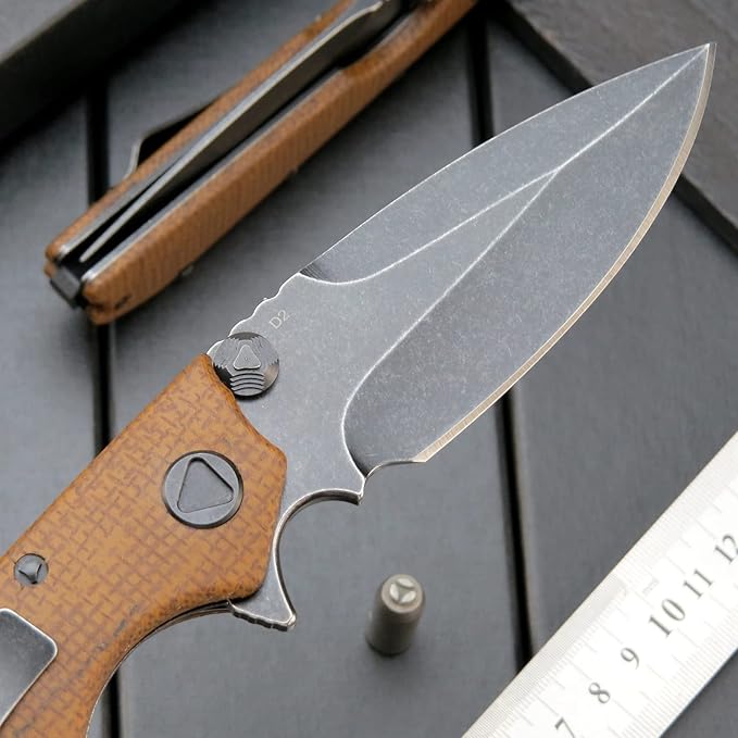 Eafengrow EF335 Folding Knives D2 Blade and Micarta Handle5 inch Closed EDC Pocket Folding Knife with Clip (Micarta Brown)