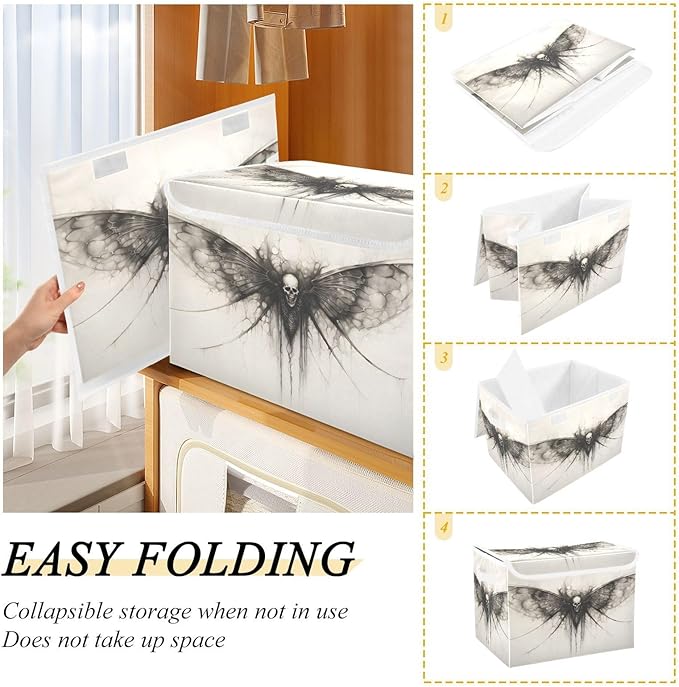 Storage Cube with Lid Surreal Skull with Wings Print 16.5×12.6×11.8 IN Collapsible Large Capacity Foldable Storage Basket Bin Organizer
