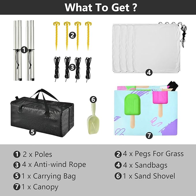 xigua Ice Sucker Beach Tent Sun Shelter with Carrying Bag - Silver Coated Oxford Fabric Beach Canopy for Beach Camping Fishing - Includes Windproof Ropes Sandbags &amp Stakes