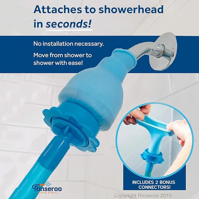 Rinseroo: Shower Cleaning Thing–Slip-On Handheld Hose Attachment for Fast Mess-Free Shower Wall Rinsing–6 Ft Hose Fits Up to 5 Shower Head –Temporarily Converts Standard Shower into Handheld