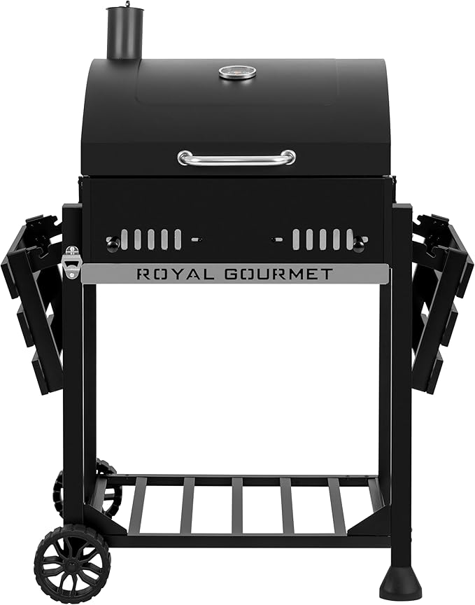 Royal Gourmet CD1824ET Movable Charcoal BBQ Grill with Foldable Side Tables Outdoor Barbecue Grill with 470 Sq. In. Cooking Area for Outdoor Picnic and Camping Grilling Black
