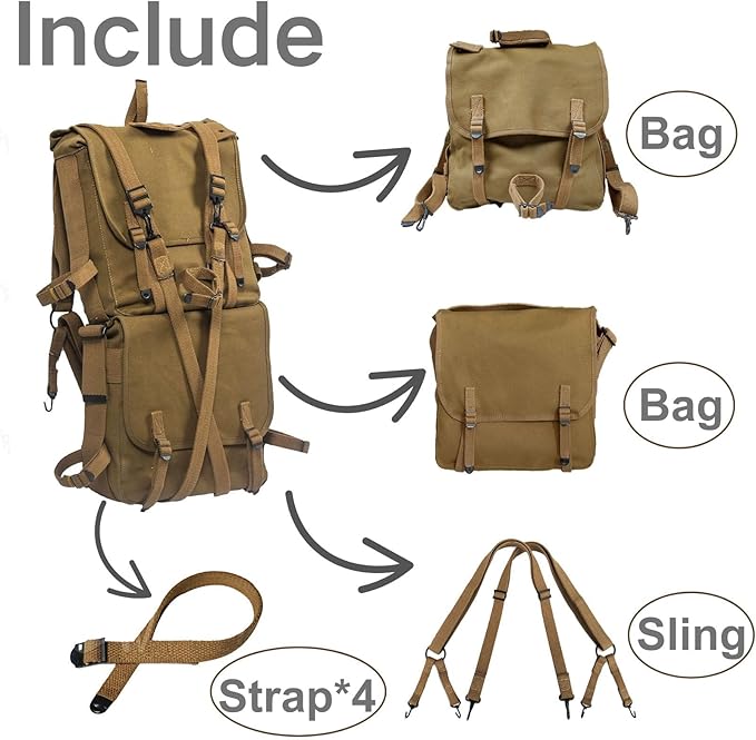 WW2 US M1941 Bag Upper Cargo Pack Knapsack Vintage OD3 Canvas Hiking Backpack WWII Field Gear
