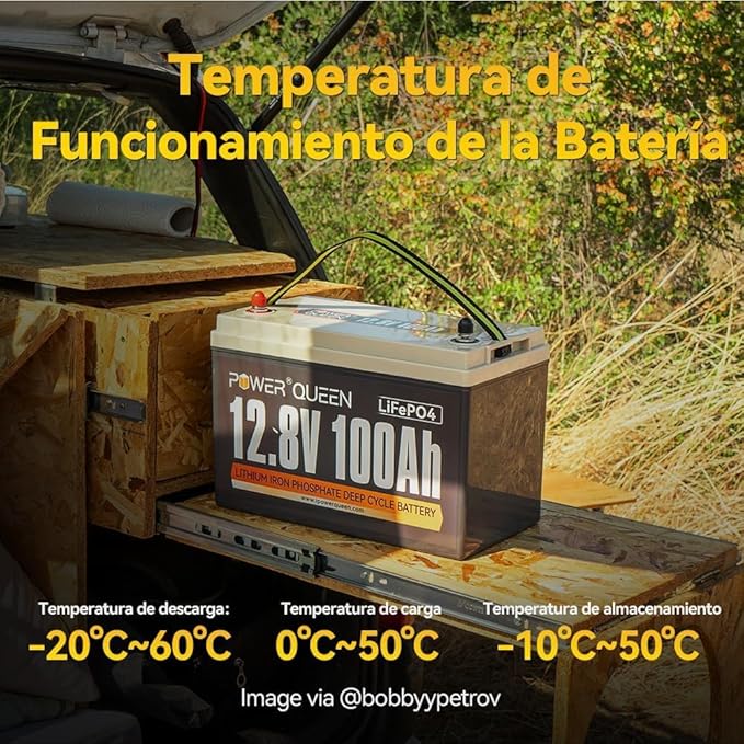 Power Queen 12V 100Ah LiFePO4 Batería 1280Wh Batería de litio con 100A BMS 15000 Ciclos Profundos Soporte en Serie/Paralelo muy Utilizado para Caravanas RV Barco Sistema Solar