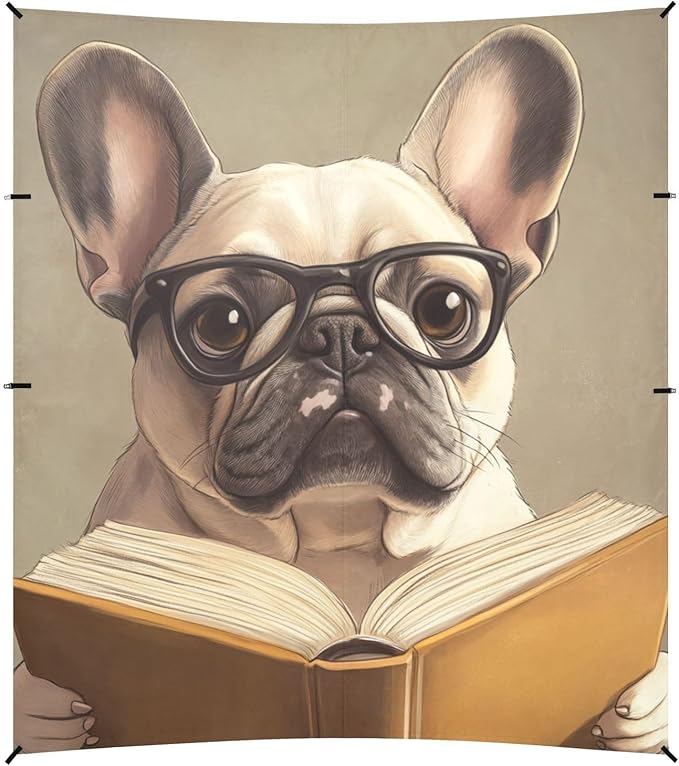 ALAZA Close Up Photo of French Bulldog Read Book Beach Tent Sun Shelter Portable Canopy Sunshade for Outdoor Camping Picnics Backyard Fun 10x9 ft