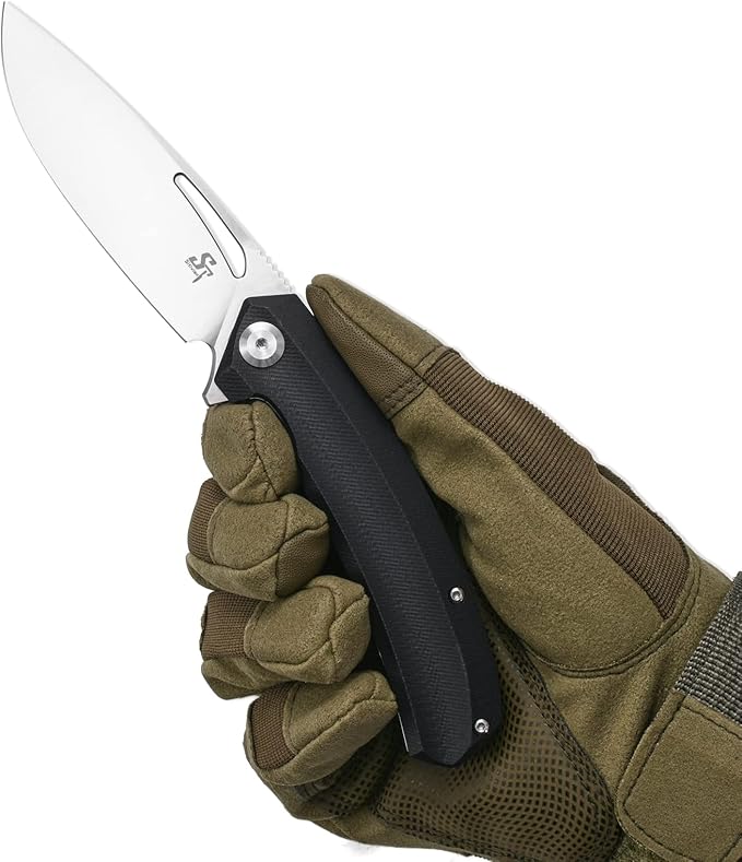 Sitivien ST119 Folding Knife D2 Steel Blade and G10 Handle EDC Tool Knife with Pocket Clip for Outdoor Camping Hiking Survival(Black)