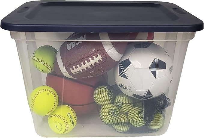 Square Base Storage Tote durable storage in for home or garage with secure snap lid designe for stacking (8 Clear with Ink Lid 20 Gallon)
