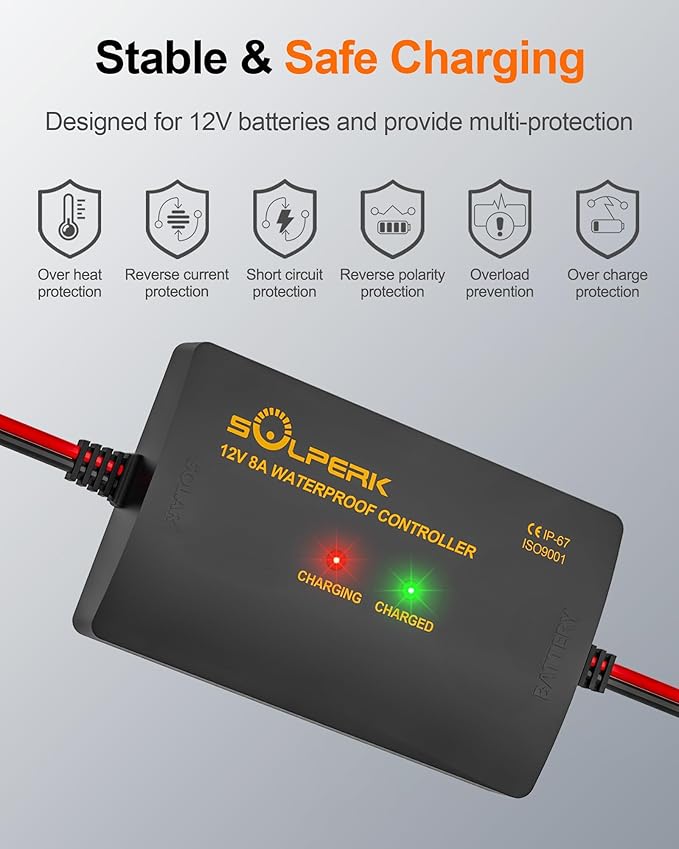 SOLPERK 12V 50W Solar Battery Charger 2pcs 25W Solar Battery Maintainer+Waterproof 8A Controller+Adjustable Mounts for RV Car Boat Marine Etc