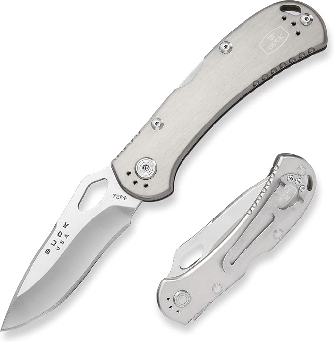 Buck Knives 722 Spitfire Folding EDC Knife 3-1/4” Pocket Knife Blade Lockback Design Aluminum Handles 420HC Stainless Steel Drop Point Folding Blade Made in the USA Gray 3.2 oz