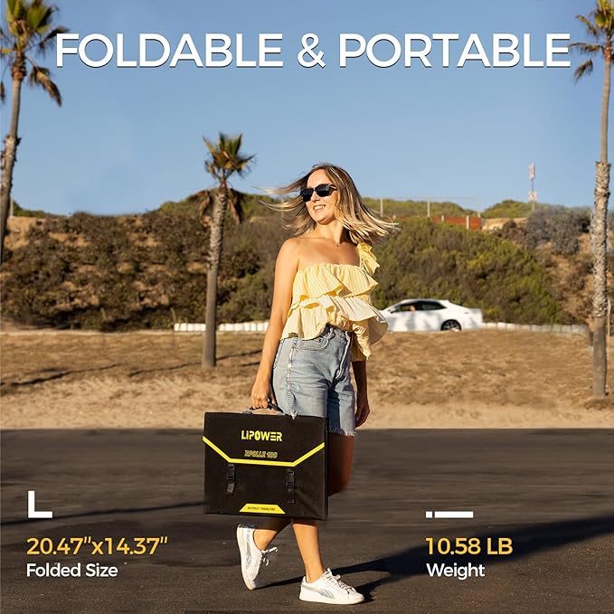 Lipower 100W Portable Solar Panel 18V Foldable Solar Charger for Lipower Power Station Jackery/Anker/FlashFish/Bluetti/Goal Zero/Rockpals Power Station and with USB Type-C PD Output