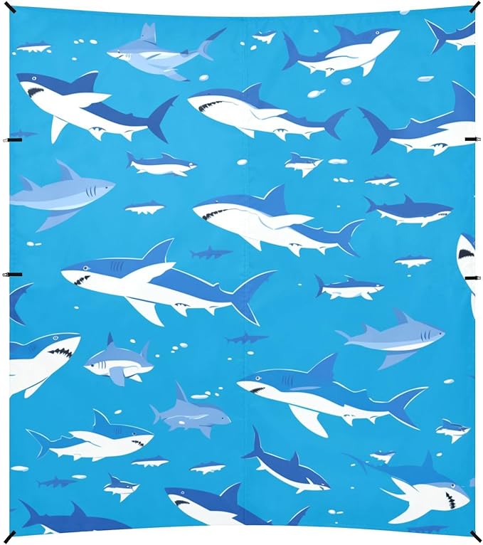 Shark Ocean Navy Blue Foldable Beach Canopy UPF50+ Protection Easy Setup Large Sun Shelter with Carrying Bag for Camping Picnics Backyard