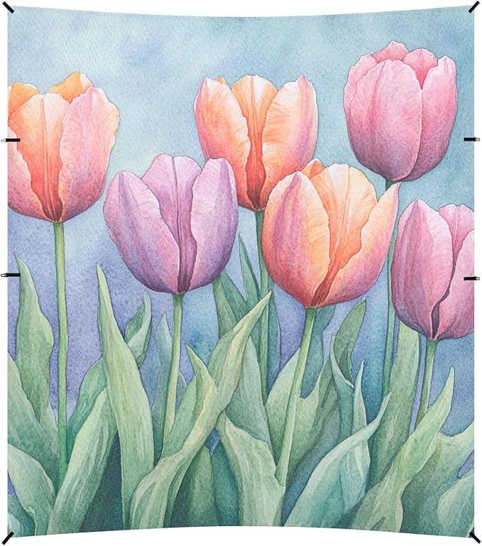 ALAZA Watercolor Beatiful Tulips Beach Tent Sun Shelter Portable Canopy Sunshade for Outdoor Camping Picnics Backyard Fun 10x9 ft