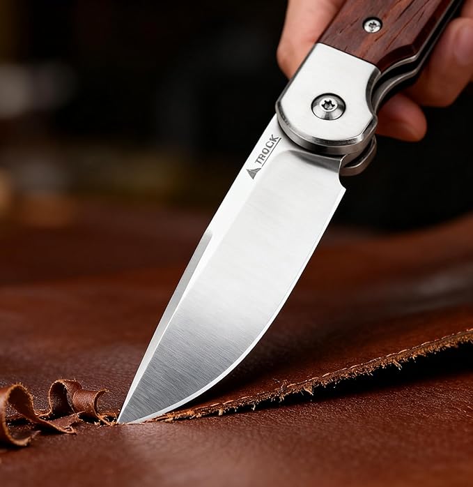 Small EDC Knife 2.8 Pocket Knife D2 Steel Point Blade Wood Handle - flipper Folding Knife for Men Women - Daily Carry Office Camping Hiking