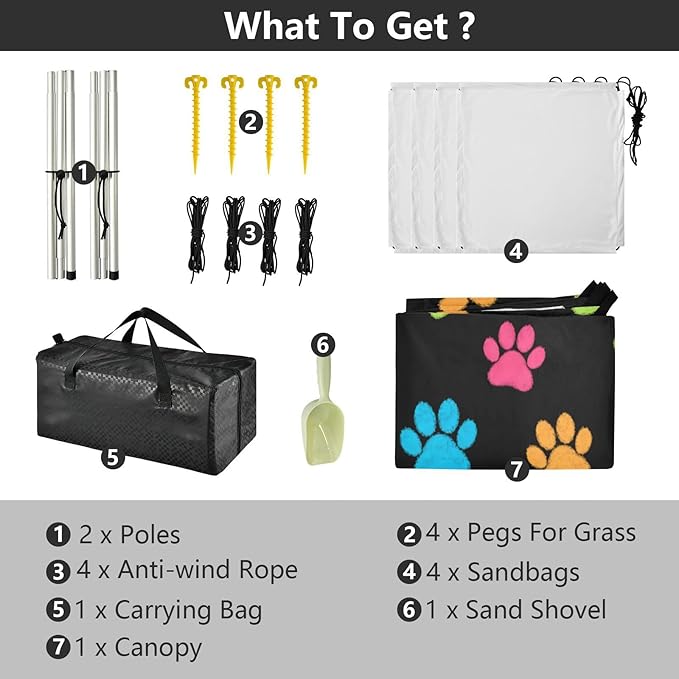 xigua Paw Print Beach Tent Sun Shelter with Carrying Bag - Silver Coated Oxford Fabric Beach Canopy for Beach Camping Fishing - Includes Windproof Ropes Sandbags &amp Stakes