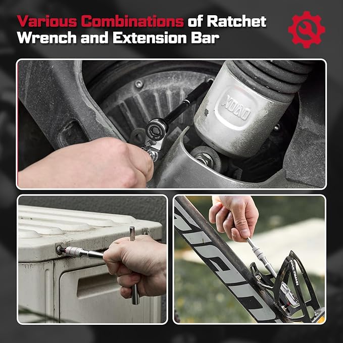 Geinxurn 60Pcs 180° Pivoting Flex Head T-Handle Ratchet Wrench Set 72-Tooth 1/4 Reversible Ratchet with Extension Bar Socket Adapter &amp 1 Impact Screwdriver Bits (Phillips/Torx/Hex) for DIY