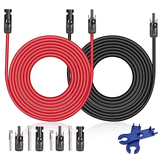 Solar Extension Cable 30 Ft 10AWG (6mm²) Solar Power Cable Wire Male Female Connectors Gauge 30' 30A Wire for Roof PV Wire Solar Panel Cables 10 Gauge Wire
