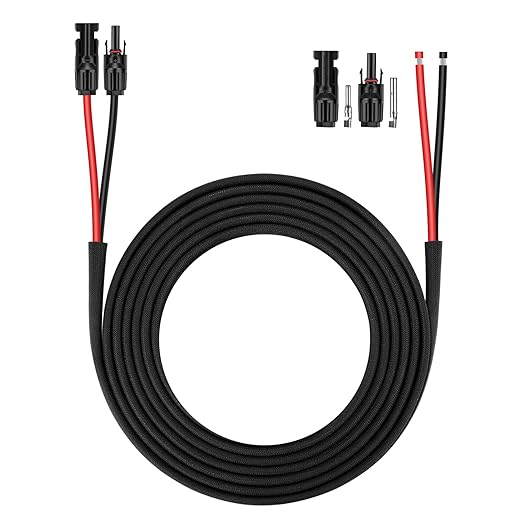 Solar Panel Extension Cable - 15FT 10AWG(6mm²) Solar Panel Wire Twin Wire with Female and Male Connector Tinned Copper Wire for Home Boat RV Solar Panel Outdoor-One end Installed (10AWG 15FT)