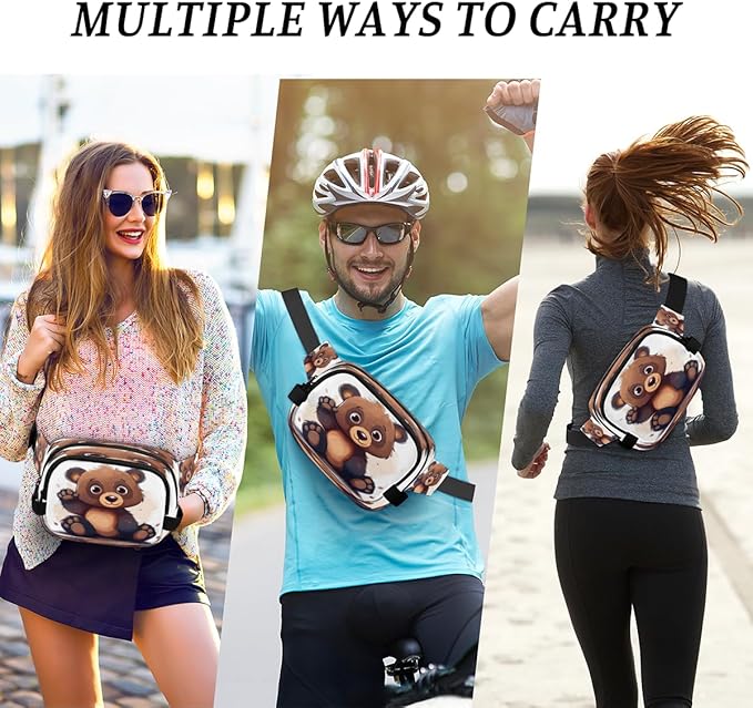Cute Hand Painted Bears Waterproof Fanny Pack for Women Men Adjustable Waist Bag with Double Zipper Pockets Lightweight Square Hip Pack for Running Travel Hiking Workout Cycling