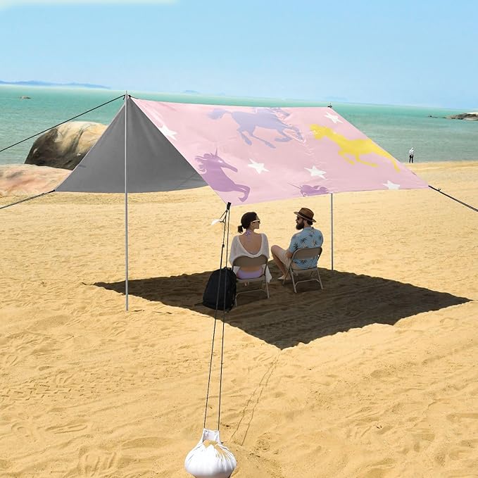 ALAZA Unicorn Silhouette Stars Pattern Beach Tent Sun Shelter Portable Canopy Sunshade for Outdoor Camping Picnics Backyard Fun 10x9 ft