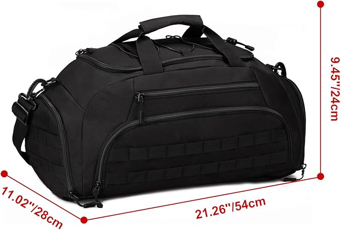 UNISTRENGH 3-Ways Tactical Military Nylon Men Holdall Weekend Travel Duffel Bag Backpack Messenger Shoulder Bags Rucksack Handbag (Black)