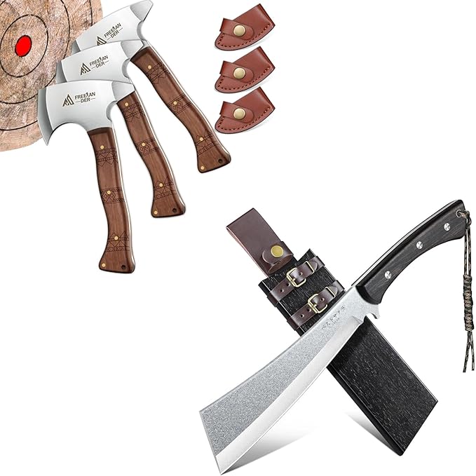 Freelander Japanese Machete for Cutting Trees Heavy Duty and 8.3'' Throwing Axe Set