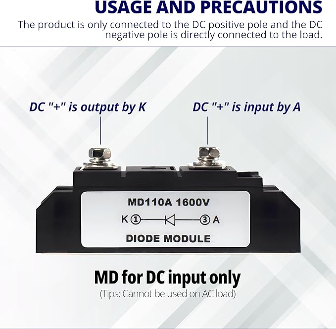 MAKERELE MD110A-16 Anti-Reverse Diode Module Peak Voltage 1600V Bloking One Way Solar Diode Used to Prevent Reverse Current（4 Pack）