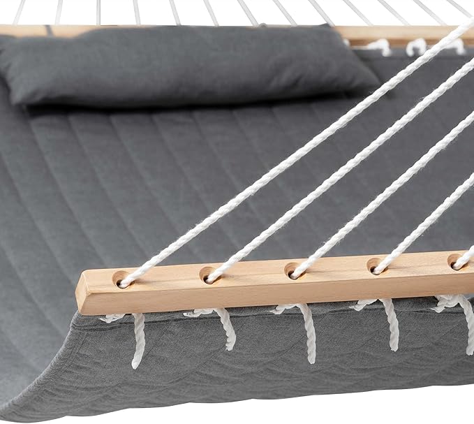 Lazy Daze Hammocks 12 FT Sunbrella Fabric Quilted Hammock Double Sunbrella Quilted Hammock with Spreader Bars &amp Pillow All Weather and Fade Resistant for Outdoor 450 lbs Capacity Cast Slate