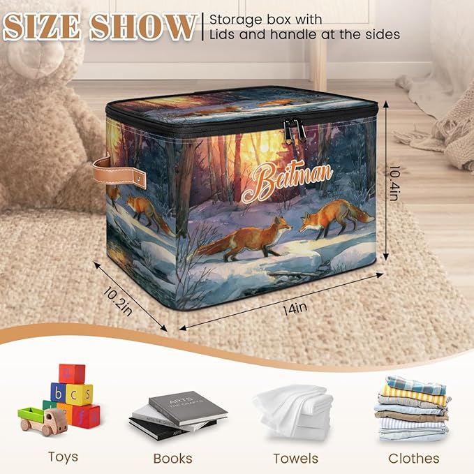 Storage-Bins with Lids Personalized Closet-Storage-Bins Under-Bed Stackable-Cubes-Box for Home Bedroom Sun Fox