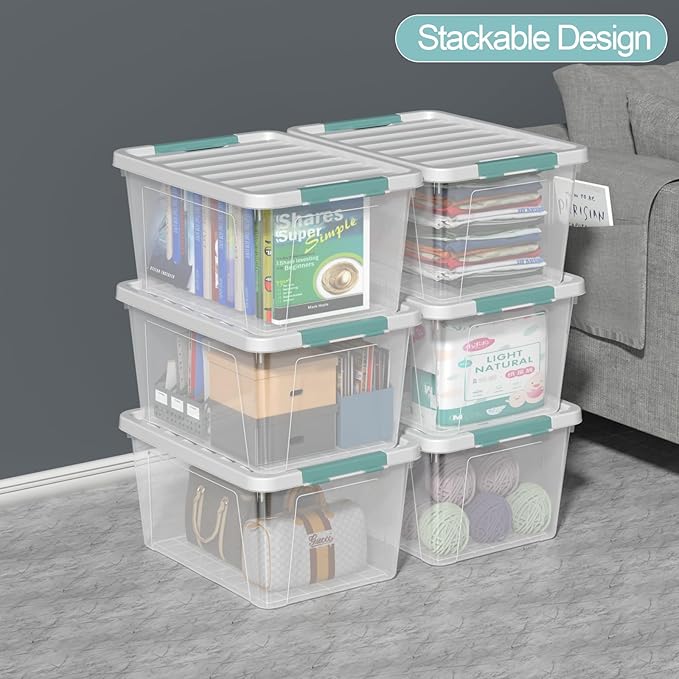 35 Quart Clear Plastic Storage Box Large Latching Storage Bin 6 Packs