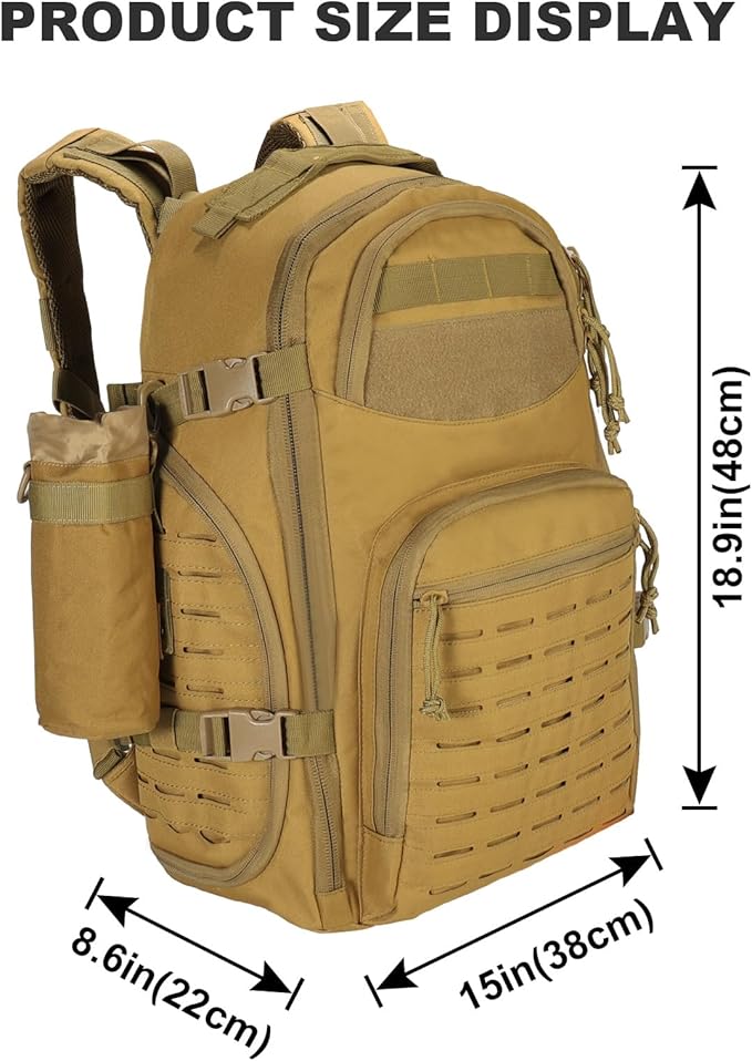 LiveGo 45L Military Tactical Backpack Hiking Trekking Rucksack with Water Bottle Sleeve - Suitable for Hiking Climbing Traveling (Light Brown)
