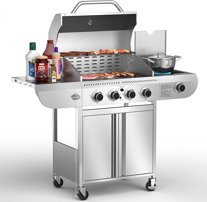 Electactic G41 Pro BBQ GrillHeavy-Duty Stainless Steel Gas Grill 4 Burner Gas Grill with Side Burner42000 BTU Propane Grill for Outdoor CookingBarbecueGarden and Patio Backyard