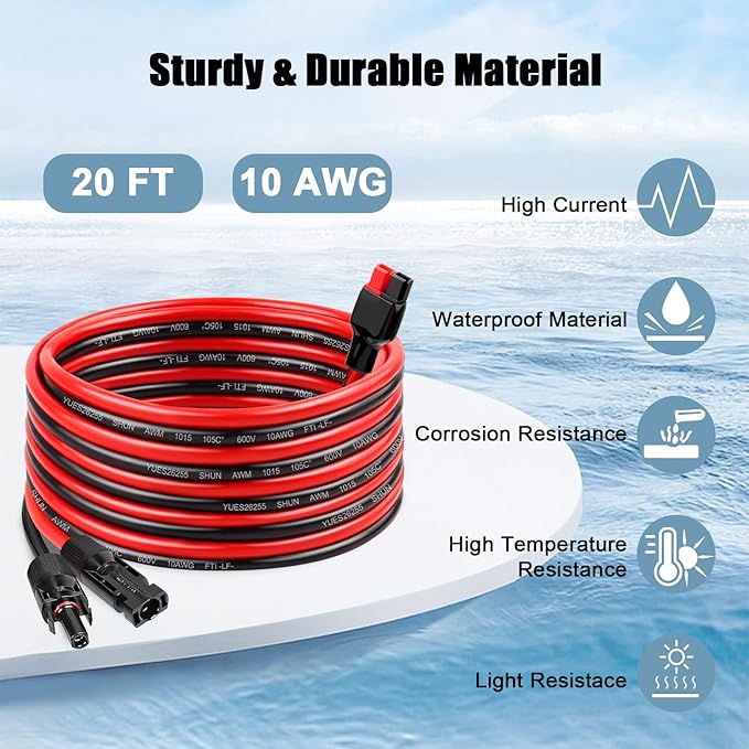 MOOKEERF 10AWG Solar Panel Cable to Anderson Connector - 20FT Solar Extension Cable with Anderson -Style Connector for Portable Power Station Solar Panel Solar Generator