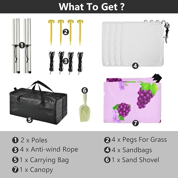 xigua Grape Beach Tent Sun Shelter with Carrying Bag - Silver Coated Oxford Fabric Beach Canopy for Beach Camping Fishing - Includes Windproof Ropes Sandbags &amp Stakes