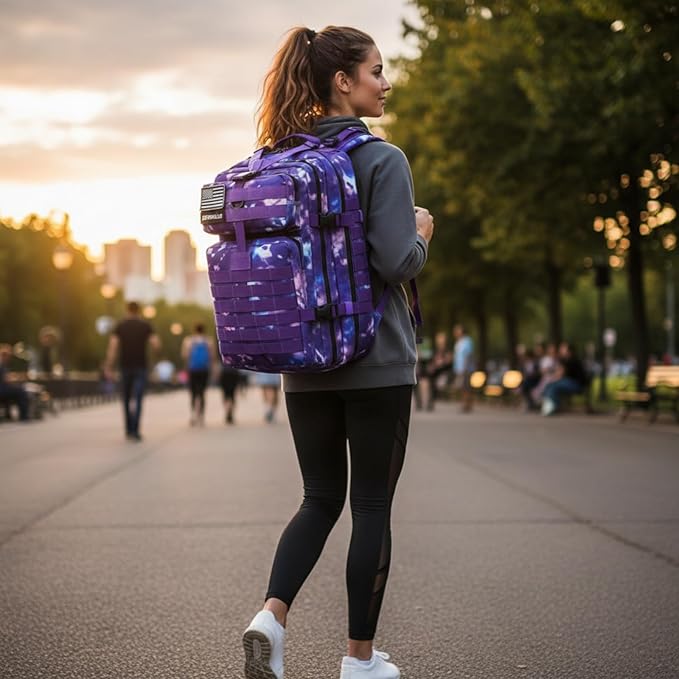 45L Military Tactical Backpack for Men &amp Women Bug Out Bag Assault pack Molle Daypack Hiking Trekking Rucksack (Purple tie-dye)