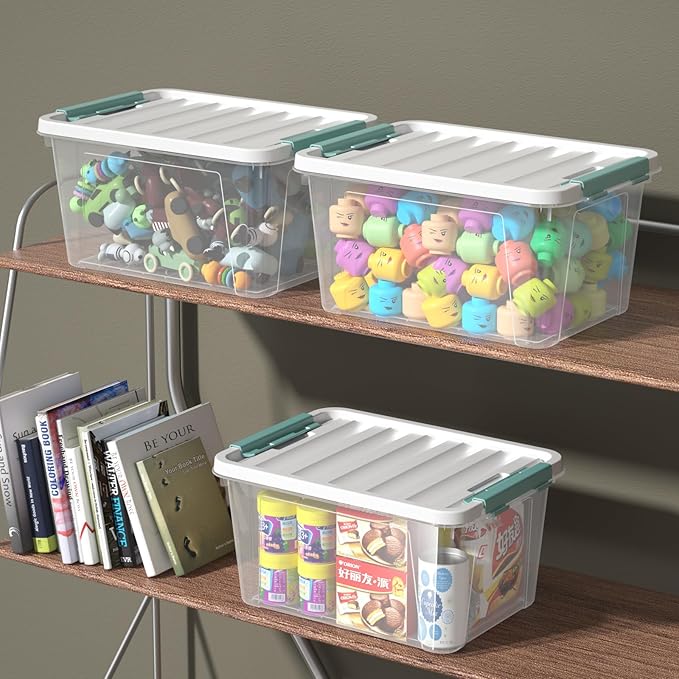 20 Quart Clear Latching Boxes Plastic Storage Bins with Lids Set of 6