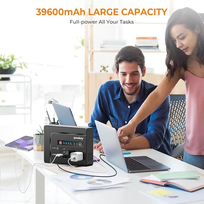 powkey Solar Powered Generator 200W Portable Power Station with Solar Panels 40W 146Wh Power Bank with 2 AC Outlet 110V Pure Sine Wave for Outdoor Camping Emergency Home