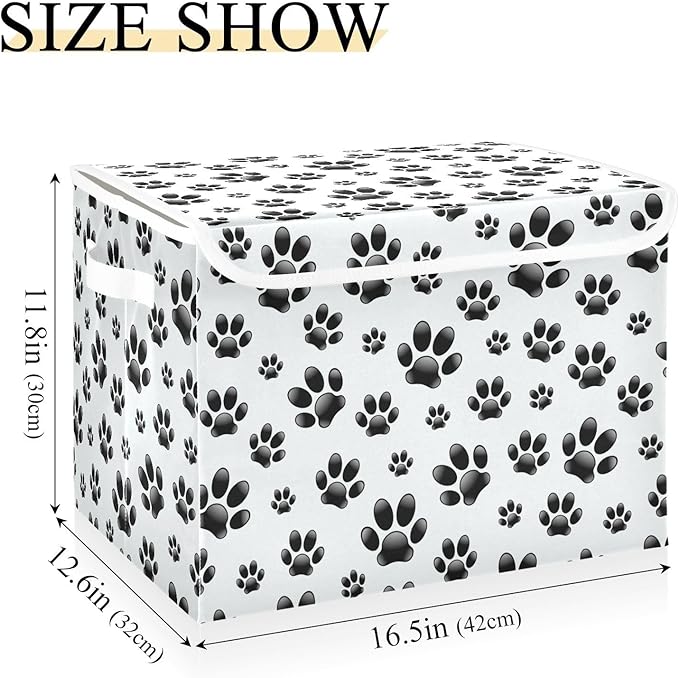 Dog Paw Lidded Home Storage Bins Closet Storage Bins Foldable Oxford Fabric Storage Box for Home Bedroom Closet Office (16.5x12.6x11.8 in)