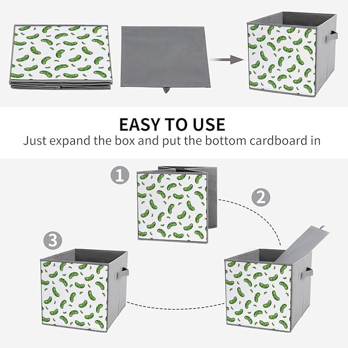 Foldable Cube Storage Organizer with Handles Pickle Cucumbers Durable Collapsible Fabric Bin for Travel &amp Camping Portable Organizer for Gear &amp Supplies